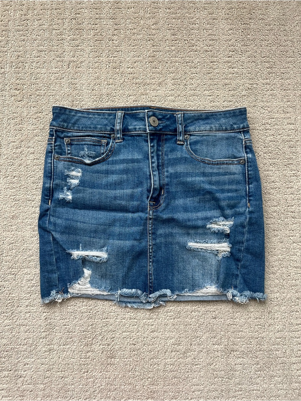 American Eagle Outfitters Blue Distressed Denim Mini Skirt